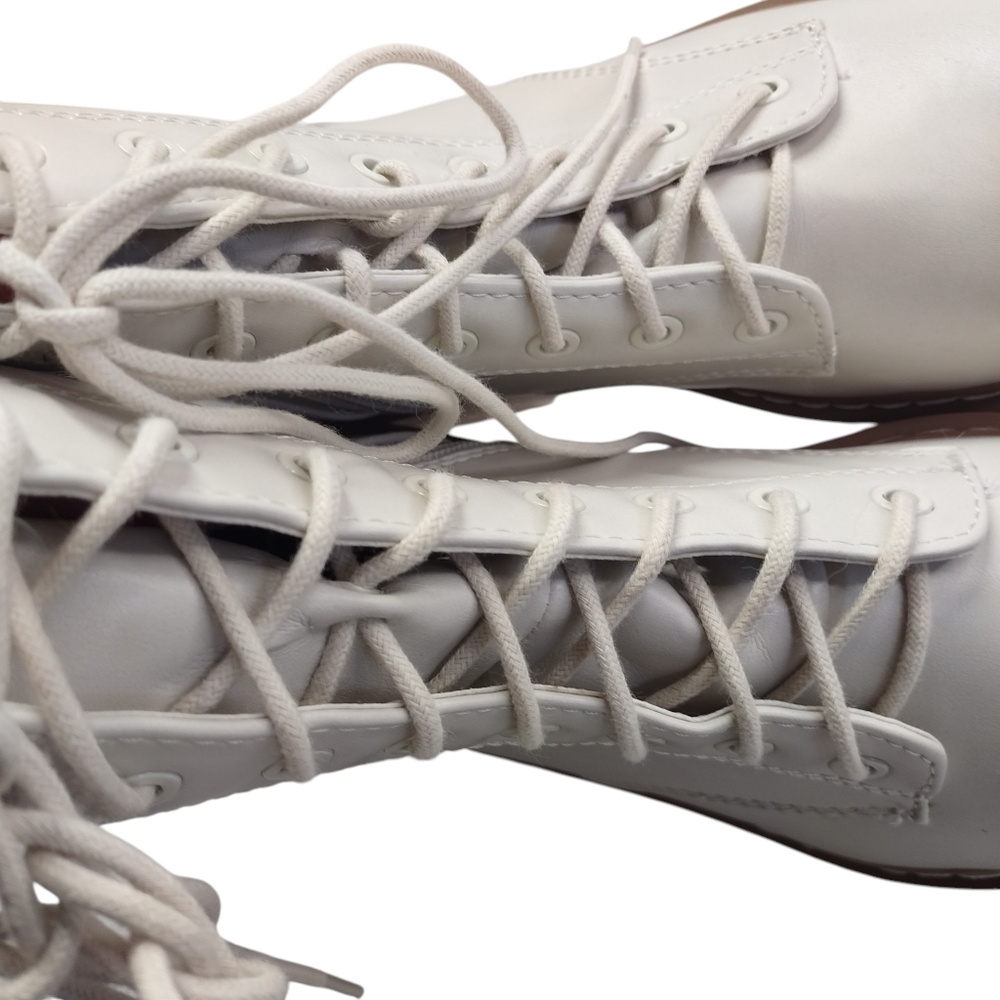 Soda Off White Pu Lace Up Chunky Lug Sole Round Toe Wide Combat Ankle Boot NWOT - Picture 7 of 13
